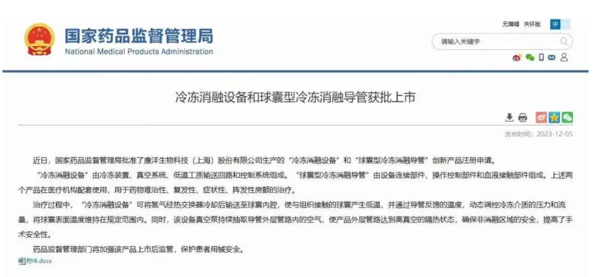 祝贺！康沣生物 “冷冻消融设备和球囊型冷冻消融导管” 获批上市！